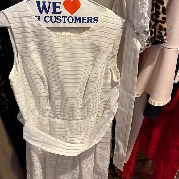 TH White Striped Taffeta Dress With Bow At Waist - Picture 1 of 1